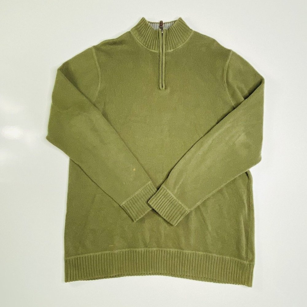 Eddie Bauer Mens Long Sleeve Quarter Zip Sz Tall TXL Green Heavy Combed Cotton